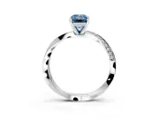 Side Accent Engagement Ring Setting for Fancy Blue Emerald Cut Center with Accent Shoulders and Prong Head in Sterling Silver