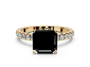 Open Basket Engagement Ring Setting for Fancy Black Asscher Cut Center with Pave Band and Prong Head in Yellow Gold