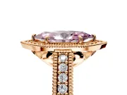 Milgrain Halo Engagement Ring Setting for Fancy Pink Marquise Center with Pave Band and Prong Head in Rose Gold