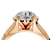 Halo Engagement Ring Setting for Round Cut Center with Knife Ridge Cathedral Band and Prong Head in Rose Gold