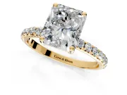 Solitaire Engagement Ring Setting for Radiant Cut Center with Micro Pave Band and Prong Head in Yellow Gold
