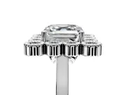 Cluster Halo Engagement Ring Setting for Asscher Cut Center with Milgrain Bezel Accents and Prong Head in Platinum