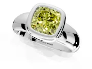 Solitaire Engagement Ring Setting for Fancy Yellow Cushion Cut Center with Wide Band and Bezel Head in Sterling Silver