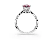 Solitaire Engagement Ring Setting for Fancy Pink Radiant Cut Center with Accented Twist Band and Leaf Prong Head in Sterling Silver