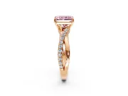 Crossover Engagement Ring Setting for Fancy Pink Radiant Cut Center with Pave and Plain Strands and Prong Head in Rose Gold