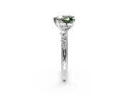 Solitaire Engagement Ring Setting for Fancy Green Heart-Shaped Center with Trailing Leaf Accent Band and Prong Head in Sterling Silver