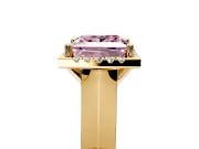 Halo Engagement Ring Setting for Fancy Pink Princess Cut Center with Knife Ridge Cathedral Band and Prong Head in Yellow Gold