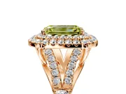 Double Halo Engagement Ring Setting for Fancy Yellow Emerald Cut Center with Narrow Pave Split Shank and Prong Head in Rose Gold
