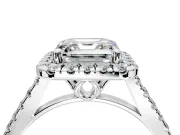 Halo Engagement Ring Setting for Asscher Cut Center with Raised Halo, Pave Band and Prong Head in Platinum