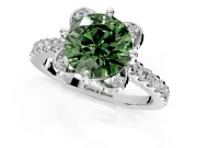 Floral Engagement Ring Setting for Fancy Green Round Cut Center with Pave Band and Floral Prong Head in Sterling Silver