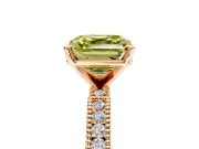 Solitaire Engagement Ring Setting for Fancy Yellow Asscher Cut Center with Milgrain-Edged Pave Band and Prong Head in Rose Gold
