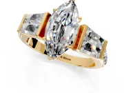 Channel-Set Engagement Ring Setting for Marquise Center with Baguette Band and Prong Head in Yellow Gold