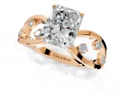 Solitaire Engagement Ring Setting for Radiant Cut Center with Criss-Cross Accent Band and Prong Head in Rose Gold