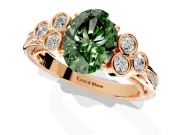 Cluster Engagement Ring Setting for Fancy Green Oval Center with Bezel Accent Clusters and Prong Head in Rose Gold