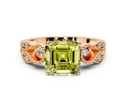 Leaf Engagement Ring Setting for Fancy Yellow Asscher Cut Center with Milgrain Accent Band and Prong Head in Rose Gold