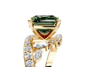 Solitaire Engagement Ring Setting for Fancy Green Asscher Cut Center with Pave Bypass Twist Band and Prong Head in Yellow Gold