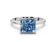 Solitaire Engagement Ring Setting for Fancy Blue Princess Cut Center with Knife Ridge Band and Claw Prong Head in White Gold