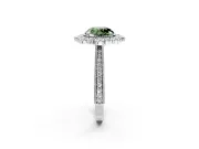 Milgrain Halo Engagement Ring Setting for Fancy Green Round Cut Center with Bezel Point Accents and Prong Head in Sterling Silver