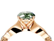 Solitaire Engagement Ring Setting for Fancy Green Oval Center with Carved Leaf Shoulders and Prong Head in Rose Gold