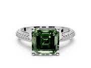 Solitaire Engagement Ring Setting for Fancy Green Asscher Cut Center with Multi-Row Accents and Prong Head in Sterling Silver