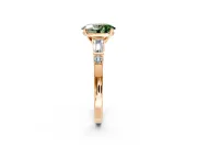 Bar-Set Engagement Ring Setting for Fancy Green Oval Center with Tapered Baguette Accents and Prong Head in Rose Gold