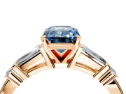 Bar-Set Engagement Ring Setting for Fancy Blue Emerald Cut Center with Tapered Baguette Accents and Prong Head in Rose Gold