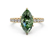Solitaire Engagement Ring Setting for Fancy Green Marquise Center with Shared-Prong Accents and Prong Head in Yellow Gold