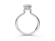 Hidden Halo Engagement Ring Setting for Princess Cut Center with Plain Rounded Band and Prong Head in Sterling Silver