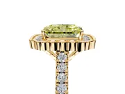 Milgrain Floral Halo Engagement Ring Setting for Fancy Yellow Radiant Cut Center with Pave Band and Prong Head in Yellow Gold