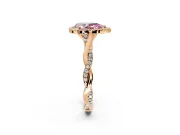 Halo Engagement Ring Setting for Fancy Pink Pear-Shaped Center with Twist Band and Prong Head in Rose Gold