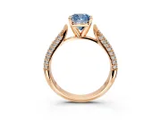 Solitaire Engagement Ring Setting for Fancy Blue Cushion Cut Center with Multi-Row Accents and Prong Head in Rose Gold