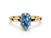 Solitaire Engagement Ring Setting for Fancy Blue Pear-Shaped Center with Thin Rounded Plain Band and Prong Head in Yellow Gold