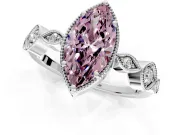 Vintage Station Engagement Ring Setting for Fancy Pink Marquise Center with Accents and Prong Head in Platinum