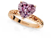 Solitaire Engagement Ring Setting for Fancy Pink Heart-Shaped Center with XO Engraved Band and Prong Head in Rose Gold