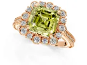 Milgrain Halo Engagement Ring Setting for Fancy Yellow Asscher Cut Center with Bezel Point Accents and Prong Head in Rose Gold