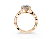 Halo Engagement Ring Setting for Radiant Cut Center with Pave and Plain Twist Band and Prong Head in Rose Gold