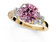 Solitaire Engagement Ring Setting for Fancy Pink Round Cut Center with Marquise Flower Shoulders and Prong Head in Yellow Gold