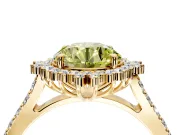 Sunburst Halo Engagement Ring Setting for Fancy Yellow Round Cut Center with Pave Band and Prong Head in Yellow Gold