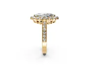Halo Engagement Ring Setting for Marquise Center with Milgrain Channel Band and Prong Head in Yellow Gold