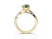 Baguette Engagement Ring Setting for Fancy Green Oval Center with Alternating Bar-Set Band and Prong Head in Yellow Gold