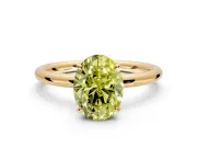 Hidden Halo Engagement Ring Setting for Fancy Yellow Oval Center with Thin Rounded Band and Prong Head in Yellow Gold
