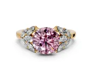 Leaf Cluster Engagement Ring Setting for Fancy Pink Round Cut Center with Marquise Accents and Prong Head in Yellow Gold