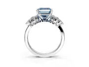 Cluster Engagement Ring Setting for Fancy Blue Asscher Cut Center with 2-Row Shoulder Clusters and Prong Head in White Gold