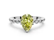 Solitaire Engagement Ring Setting for Fancy Yellow Pear-Shaped Center with Bezel-Dot Beaded Band and Prong Head in Platinum