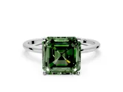 Solitaire Engagement Ring Setting for Fancy Green Asscher Cut Center with Straight Thin Band and Prong Head in Sterling Silver