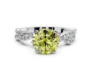 Solitaire Engagement Ring Setting for Fancy Yellow Round Cut Center with Bar-Station Pave Twist and Prong Head in White Gold
