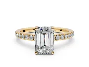 Solitaire Engagement Ring Setting for Emerald Cut Center with Fine Pave Band and Prong Head in Yellow Gold
