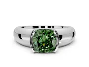 Tension Engagement Ring Setting for Fancy Green Cushion Cut Center with Wide Flat Band and Tension Head in White Gold
