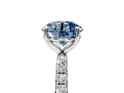 Solitaire Engagement Ring Setting for Fancy Blue Round Cut Center with Micro Pave Band and Prong Head in White Gold