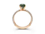 Solitaire Engagement Ring Setting for Fancy Green Radiant Cut Center with Domed Multi-Row Pave Band and Prong Head in Rose Gold
